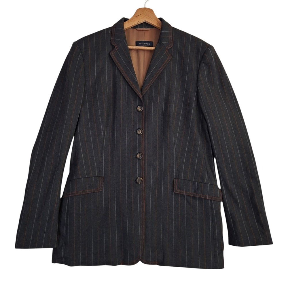 Piazza Sempione Italy Wool Pinstripe Blazer Jacket Grey Orange IT 46 US 10